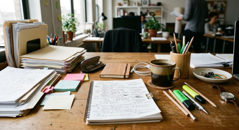 agenda chargé et café sur un bureau
