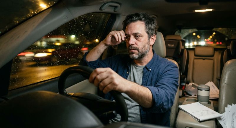 père entrepreneur fatigué au volant